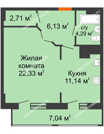 1 комнатная квартира 53,64 м² в ЖК Покровский, дом № 1