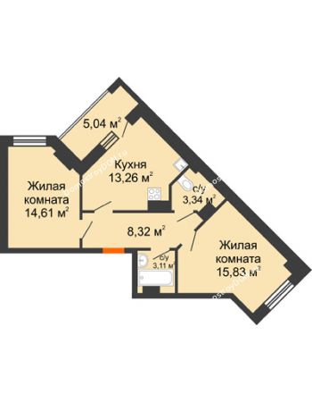 2 комнатная квартира 63,51 м² - ЖК Маршал