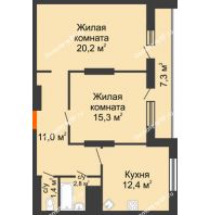 2 комнатная квартира 70,4 м², ЖК Космолет - планировка