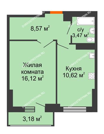 1 комнатная квартира 40,37 м² - ЖК Орбита