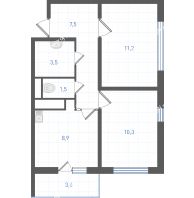 2 комнатная квартира 44,5 м² в ЖК Левенцовка парк, дом Корпус 8-12.1 - планировка