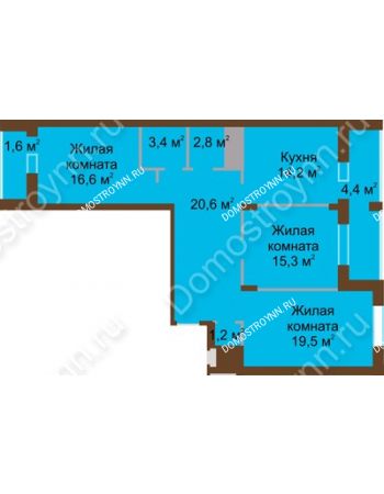 3 комнатная квартира 99,6 м² в ЖК Монолит, дом № 89, корп. 1, 2