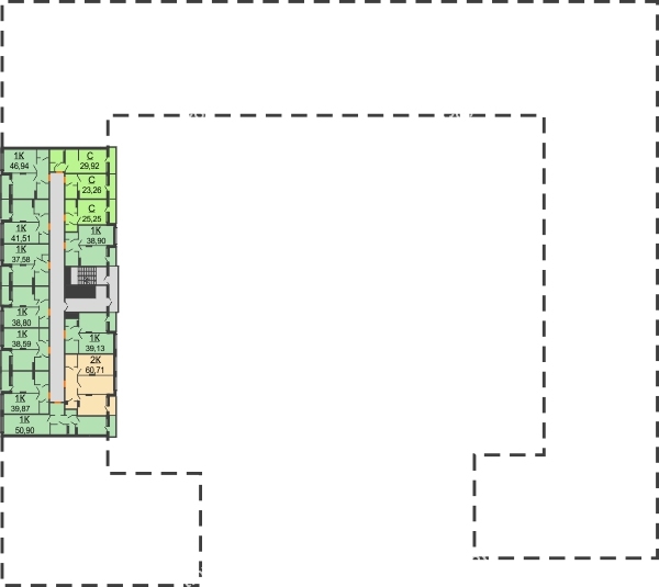 Планировка 11 этажа в доме 1 очередь секция 6-13 в ЖК Суворов-Сити
