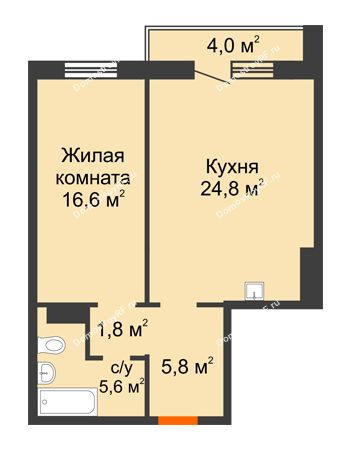 2 комнатная квартира 56,6 м² в ЖК Курчатова, дом № 10.1