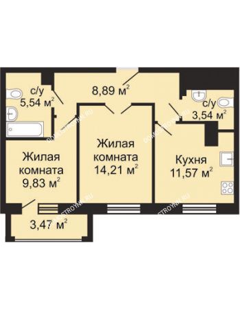 2 комнатная квартира 55,13 м² - ЖК Гелиос
