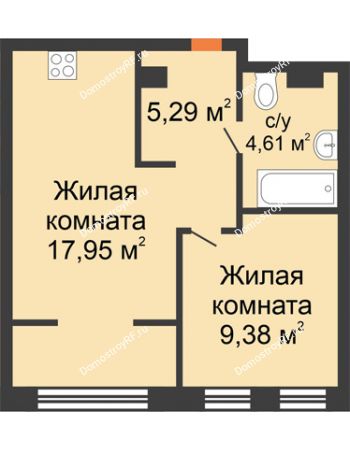 2 комнатная квартира 37,23 м² в ЖК Европейский берег, дом ГП-9 "Дом Монако"