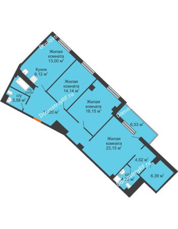 3 комнатная квартира 118,7 м² - КД Гран-При