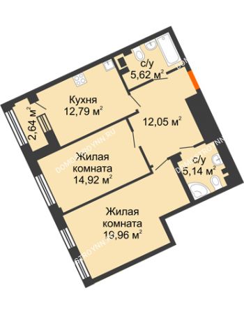 2 комнатная квартира 70,48 м² - ЖД Коллекция