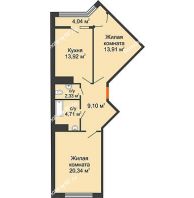 2 комнатная квартира 66,3 м² в ЖК Сердце, дом 1 - планировка