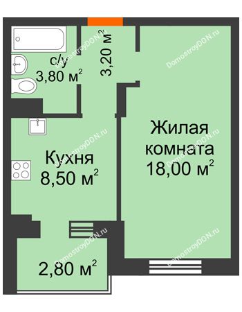 1 комнатная квартира 34,6 м² в Микрорайон Прибрежный, дом № 8
