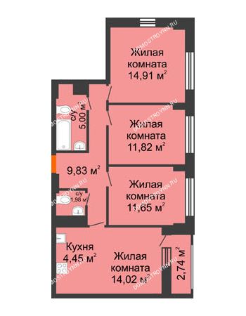4 комнатная квартира 75,03 м² - ЖК Каскад на Путейской