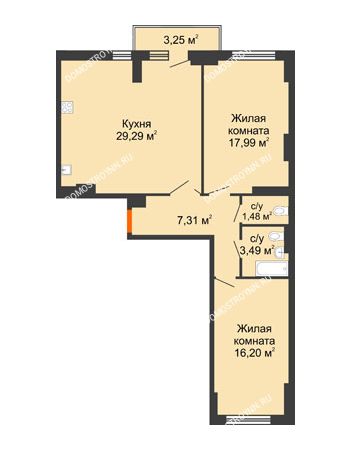 2 комнатная квартира 77,39 м² - ЖК Орбита