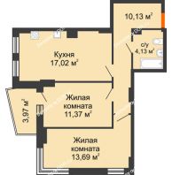 2 комнатная квартира 58,33 м² в ЖК Сердце Ростова 2, дом Литер 6 - планировка