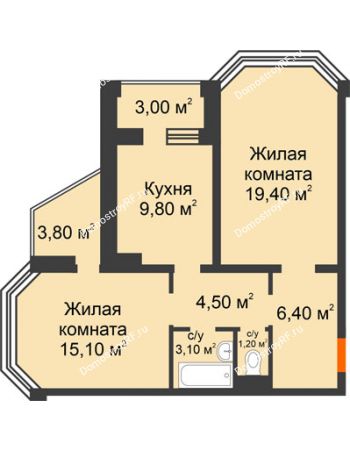 2 комнатная квартира 62,9 м² - ЖК Приоритет