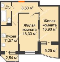 2 комнатная квартира 64,2 м² в ЖК Россинский парк, дом Литер 2 - планировка
