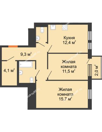 2 комнатная квартира 59,2 м² в ЖК Озерный парк, дом Корпус 1Б