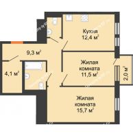 2 комнатная квартира 59,2 м² в ЖК Озерный парк, дом Корпус 1Б - планировка