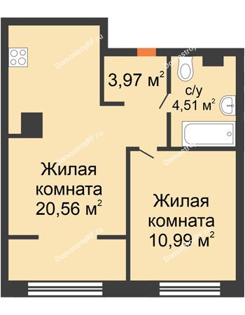 2 комнатная квартира 40,03 м² в ЖК Европейский берег, дом ГП-9 "Дом Монако"