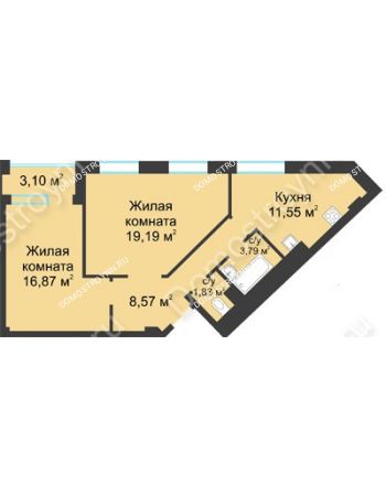 2 комнатная квартира 63,35 м² в ЖК Воскресенская слобода, дом №1