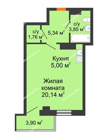 Студия 37,22 м² в ЖК Сокол на Оганова, дом Литер 6