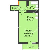 Студия 39,59 м² в ЖК Сокол на Оганова, дом Литер 1 - планировка