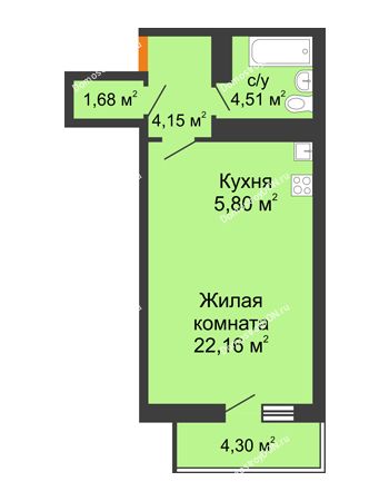 Студия 39,59 м² в ЖК Сокол Градъ, дом Литер 7