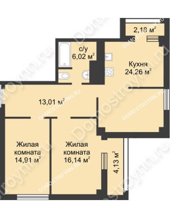 2 комнатная квартира 77,5 м² - ЖК Каскад на Сусловой