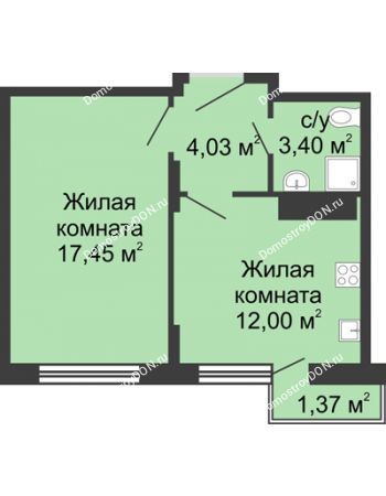 1 комнатная квартира 43,32 м² - ЖК Соборный