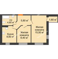 2 комнатная квартира 44,5 м² в ЖК Куйбышев, дом № 10 - планировка