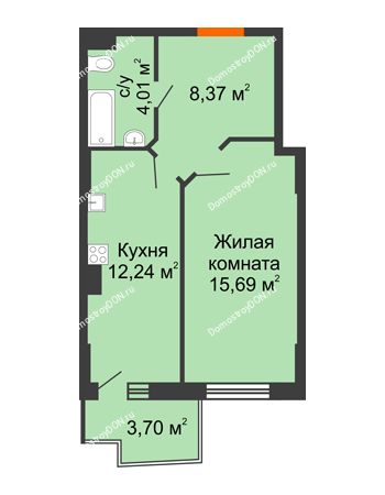 1 комнатная квартира 41,41 м² в ЖК Сердце Ростова 2, дом Литер 1