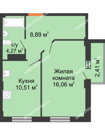 1 комнатная квартира 40,45 м² - ЖК Каскад на Ленина