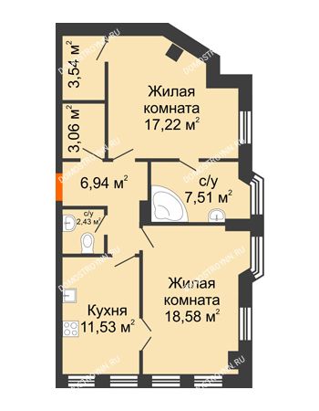 2 комнатная квартира 70,81 м² в ЖК Дом на Провиантской, дом № 12