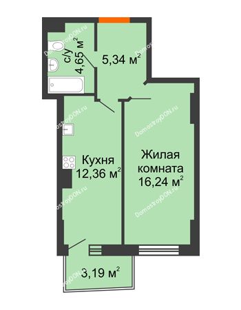 1 комнатная квартира 39,55 м² в ЖК Сердце Ростова 2, дом Литер 2