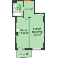 1 комнатная квартира 39,54 м² в ЖК Сердце Ростова 2, дом Литер 1 - планировка