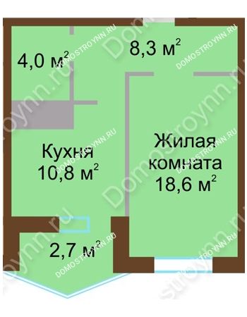 1 комнатная квартира 44,4 м² в ЖК Монолит, дом № 89, корп. 1, 2