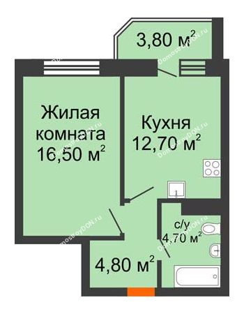 1 комнатная квартира 40,9 м² в ЖК Звездный, дом № 6