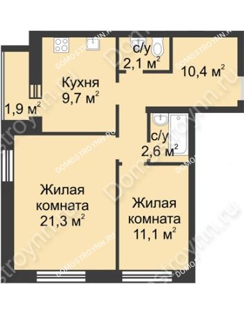 2 комнатная квартира 59,1 м² - ЖК Дом на Иванова