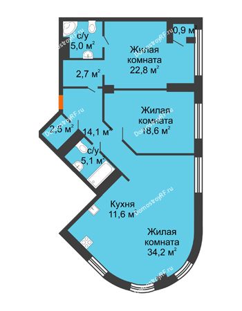 3 комнатная квартира 114,7 м² - ЖК DEVELOPMENT PLAZA