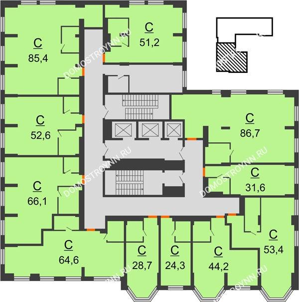 Комплекс апартаментов KM TOWER PLAZA (КМ ТАУЭР ПЛАЗА) - планировка 14 этажа