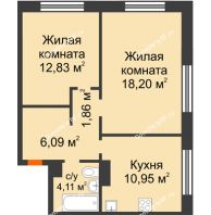 2 комнатная квартира 54,04 м², ЖК ГОРОДСКОЙ КВАРТАЛ UNO (УНО) - планировка