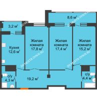 3 комнатная квартира 96,8 м² в ЖК Квартет, дом № 3 - планировка