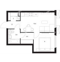 1 комнатная квартира 35,4 м² в ЖК Савин парк, дом корпус 5 - планировка