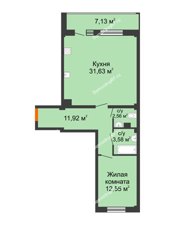 1 комнатная квартира 65,8 м² в Жилой район Берендей, дом № 14