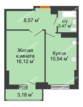 1 комнатная квартира 40,29 м² - ЖК Орбита