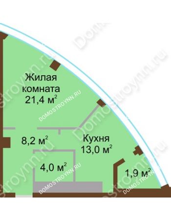 1 комнатная квартира 48,5 м² в ЖК Монолит, дом № 89, корп. 1, 2
