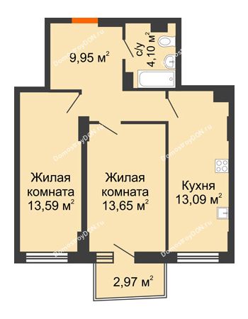 2 комнатная квартира 55,22 м² в ЖК Город у реки, дом Литер 8