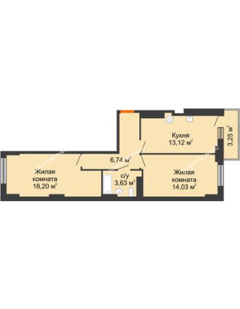 2 комнатная квартира 57,34 м² - ЖК Орбита