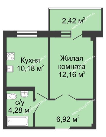 1 комнатная квартира 34,8 м² в ЖК Соловьиная роща, дом № 2