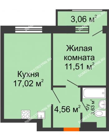 1 комнатная квартира 39,78 м² в ЖК Город времени, дом № 18
