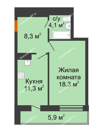 1 комнатная квартира 42,5 м² в ЖК GRAFF HOUSE (ЖК ГРАФ ХАУС), дом Секция 1А